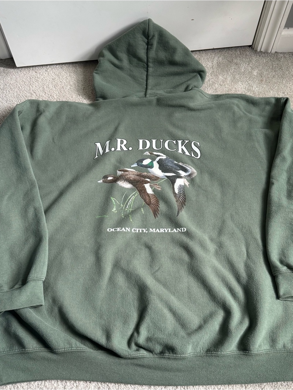 M.R. Ducks Ocean City Maryland Green Hoodie Sweatshirt Bluebills 2012 Y2K Mens